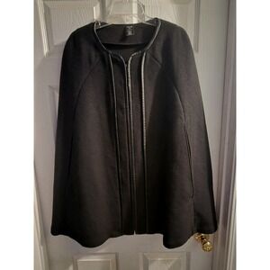 OS Dillard's Black Wool Cape Wool Blend Faux Leather Cape